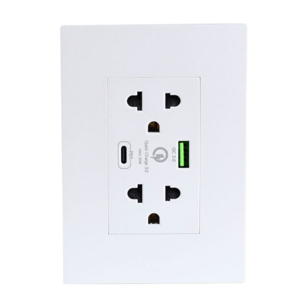 TOMACORRIENTE DOBLE UNIVERSAL  15A /250V  + 1 USB + 1C BLANCO